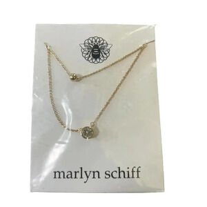 Marlyn Schiff Double Layered Gold Tone Necklace 16 + 3" EXT With Bead And Stone